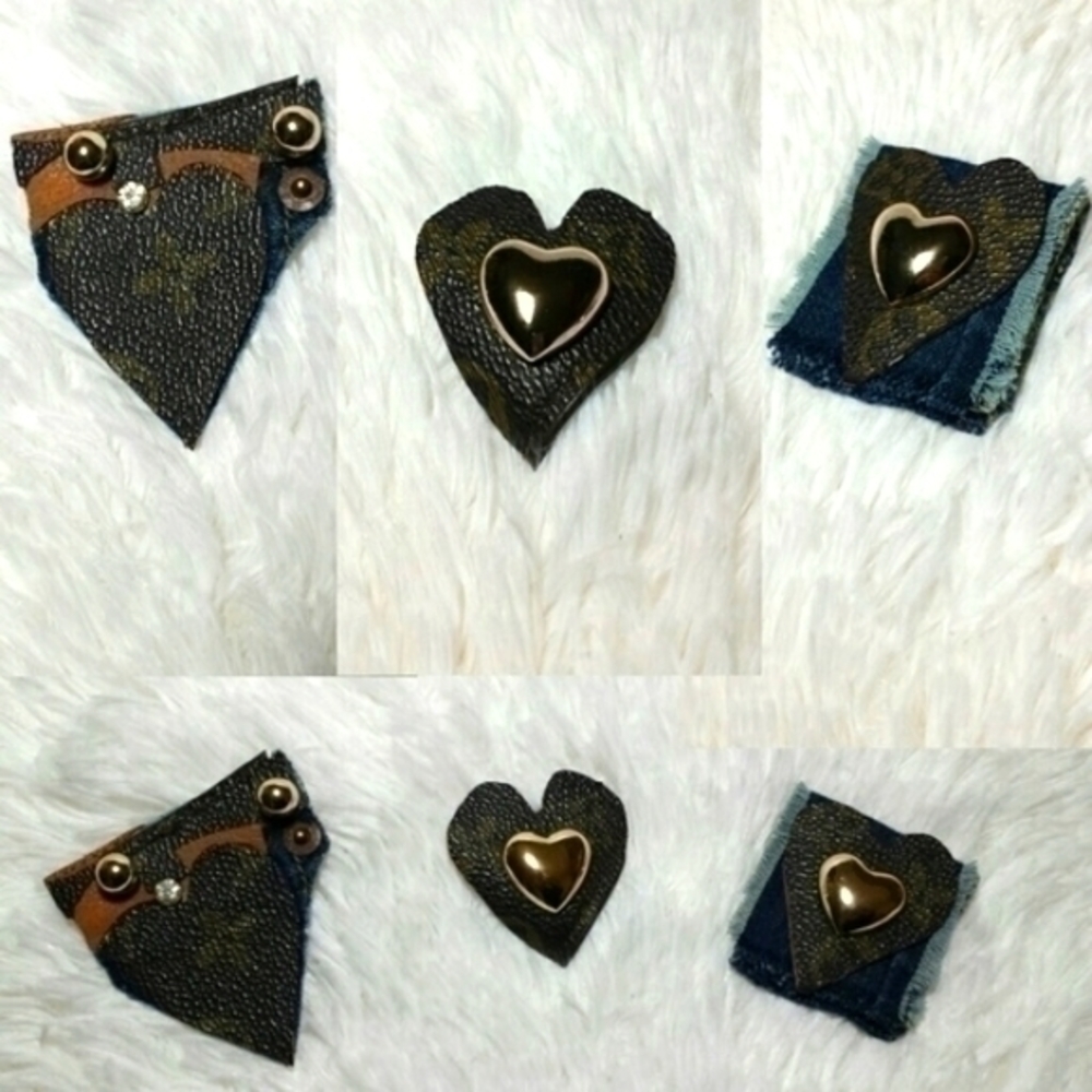 Tasty Raw Edge Denim & Leather Heart Swatch Brooch